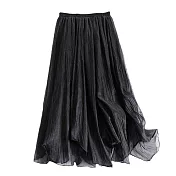 【MsMore】 珠光輕奢大擺裙氣質法式中長款高腰不規則A字長裙 # 116523 FREE 黑色