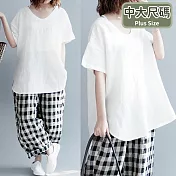 【慢。生活】前短後長開衩大襬後抓皺寬鬆大碼T恤 15114  FREE 白色