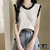 【Jilli~ko】溫柔風花邊鏤空針織馬甲背心 J10543  FREE 白色