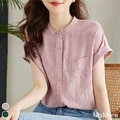 【MsMore】 中式上衣國風盤扣粉色襯衫夏季短袖減齡漂亮洋氣小衫# 116939 XL 粉紅色