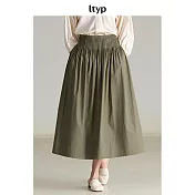 ltyp 旅途原品 赫本風優雅百搭褶皺半裙 M L XL  M 橄欖綠