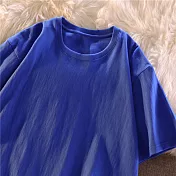 【MsMore】 純棉圓領大碼寬鬆純色素面短袖T恤中長版上衣# 117251 4XL 寶藍