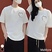 【MsMore】 情侶抖音爆款純棉大碼圓領短袖短版寬鬆T恤愛心上衣# 117261 4XL 白色