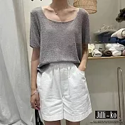 【Jilli~ko】韓國CHIC風方領薄款短版針織衫 J10622  FREE 灰色