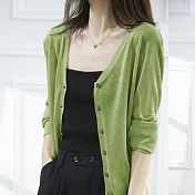 【MsMore】 夏新款V領針織開衫薄冰絲寬鬆防曬外套短款長袖空調衫罩衫上衣# 117306 FREE 綠色