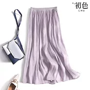 【初色】優雅珠光高腰寬鬆半身裙-共5色-68118(M/L可選) L 紫色