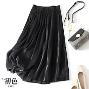 【初色】優雅珠光高腰寬鬆半身裙-共5色-68118(M/L可選) L 黑色
