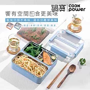 【CookPower鍋寶】304不鏽鋼三格便當盒 (兩色任選)  藍