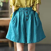 【初色】復古棉麻風寬鬆五分闊腿褲-共5色-63233(M-2XL可選) M 藍色