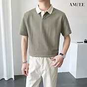【AMIEE】流行百搭立領撞色POLO衫(男裝/KDTY-T379) 2XL 灰綠