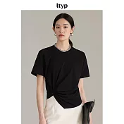 ltyp旅途原品 時髦率性解構式扭結T恤 M L XL L 經典黑