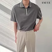 【AMIEE】時尚寬鬆舒適撞色翻領POLO衫(男裝/KDTY-A02) 2XL 灰色