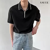 【AMIEE】時尚寬鬆舒適撞色翻領POLO衫(男裝/男裝/KDTY-A02) 2XL 黑色