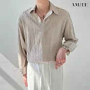 【AMIEE】皺褶條紋設計感襯衫(男裝/KDTY-C25) 2XL 杏色