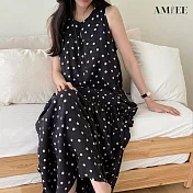 【AMIEE】俏麗飄逸波點無袖洋裝(KDDY-2041) L 黑色