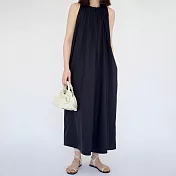 【ACheter】 海邊度假掛脖長裙新款夏寬鬆無袖背心連身長裙梨型身材洋裝 # 116977 FREE 藏青色