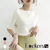 【Lockers 木櫃】夏季一字肩冰絲針織衫上衣 L112051502 L 白色L