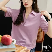 【初色】休閒運動純色短袖POLO衫T恤上衣-共5色-67887(M-2XL可選) L 紫色