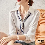 【初色】翻領可拆卸領巾設計休閒襯衫上衣-共2色-66707(M-2XL可選) 2XL 白色