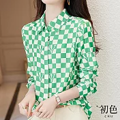【初色】撞色大格紋翻領襯衫上衣-綠白格子-67062(M-2XL可選) M 綠白格子