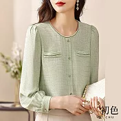 【初色】小香風優雅織帶仿襯衫上衣-綠色-66950(M-2XL可選) M 綠色