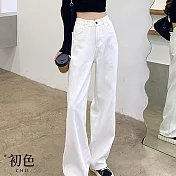 【初色】高腰寬鬆直筒鬆垂感顯瘦牛仔褲-白色-66967(M-XL可選) M 白色