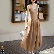 【MsMore】 德國揚子百搭紗仙氣飄逸蓬蓬網紗吊帶針織連身裙背心長版洋裝# 117104 L 駝色