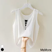 【MsMore】 冰絲吊帶背心西裝內搭無袖假兩件針織衫短版上衣# 117383 FREE 白色