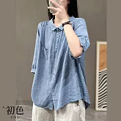 【初色】百搭寬鬆純色五分袖襯衫上衣-共8色-68256(L-XL可選) L 淺藍色