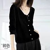 【初色】V領防曬冰絲空調衫針織上衣開衫外套-共8色-68241(F可選) F 黑色