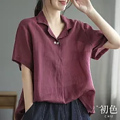 【初色】棉麻風寬鬆五分袖上衣-共4色-67345(M-2XL可選) 2XL 玫紫