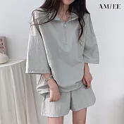 【AMIEE】高領球衣風休閒運動套裝(KDA-073) XL 灰色