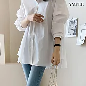 【AMIEE】優雅純色設計感襯衫(KDTY-5456) S 白色