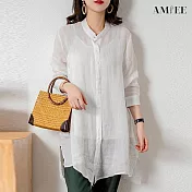 【AMIEE】不規則下擺造型排扣襯衫(KDTY-8698) 3XL 白色