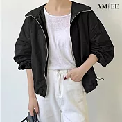 【AMIEE】率性落肩防風連帽外套(KDCY-7323) XL 黑色