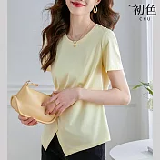 【初色】簡約素色短袖圓領修身T恤上衣-共4色-67473(M-2XL可選) 2XL 黃色