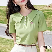 【初色】復古翻領休閒T恤上衣-共2色-67239(M-2XL可選) M 綠色