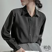 【初色】寬版翻領素色襯衫上衣-共4色-67495(M-2XL可選) L 黑色