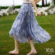 【初色】水墨印花立體斜裁拼接半身裙-霧紫色-67457(M-2XL可選) L 霧紫色