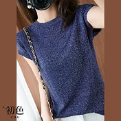 【初色】清爽閃亮輕薄短袖針織T恤上衣-共5色-67370(F可選) F 藏藍