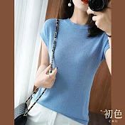 【初色】清爽閃亮輕薄短袖針織T恤上衣-共5色-67370(F可選) F 藍色