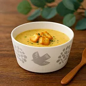 【日本Minoru】Lintu飛鳥花草 陶瓷餐碗280ml ‧ 白