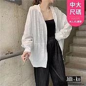 【Jilli~ko】薄款透氣連帽中長款純色寬鬆防曬衣 J10691 FREE 白色