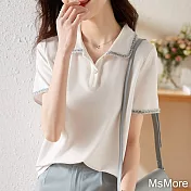 【MsMore】 法式白色優雅POLO衫舒適短袖短版顯瘦上衣# 117469 2XL 白色