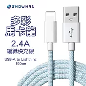 【SHOWHAN】馬卡龍編織 2.4A 快充線 1M (USB-A to Lightning)-藍