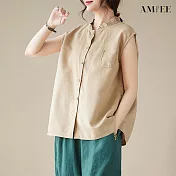 【AMIEE】甜美木耳邊無袖襯衫(3色/M-2XL/KDTY-916) L 卡其