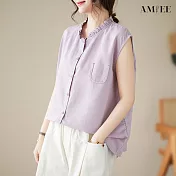【AMIEE】甜美木耳邊無袖襯衫(3色/M-2XL/KDTY-916) L 淺紫
