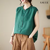【AMIEE】甜美木耳邊無袖襯衫(3色/M-2XL/KDTY-916) L 綠色