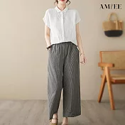 【AMIEE】經典寬鬆千鳥格直筒九分褲(KDPY-9582) XL 黑白格子