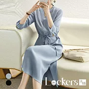 【Lockers 木櫃】夏季雪紡收腰綁帶連衣裙 L112061202 XL 水霧藍色XL